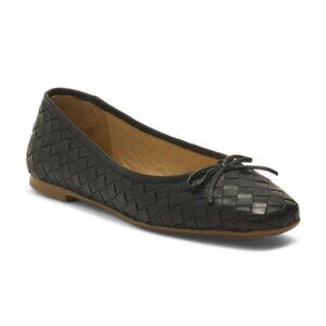 BERNARDO Leather Gwynn Woven Ballerina Flats Navy